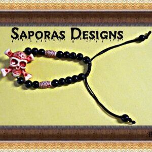 Handmade Pirates Of The Caribbean Design Bracelet With Black & Brown Beads